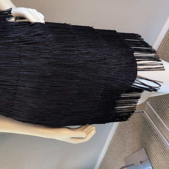 French Connection Flapper Fringe Style Little Black Dress Spaghetti Straps - Picture 5 of 14